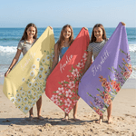 Personalised Birth Flower Quick Dry Oversized Microfiber Beach Towel with Name Travel Essentials Beach Party Birthday Gift for Family Woman
