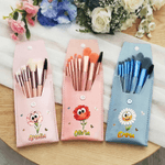 Personalised Cute Birth Flower Makeup Brush Bag with Name and 8 Pcs Makeup Brushes Travel Essentials Mother's Day Birthday Gift for Women