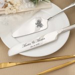 Personalized Initial Cake Knife and Server Set with Name and Date Wedding Engagement Gift for Couple