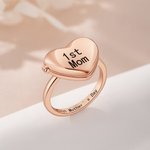 Anello personalizzato in argento sterling con foto del cuore e testo inciso Regalo di compleanno per la festa della mamma e della famiglia