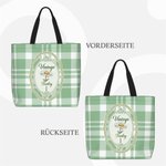 Personalisierte Karo-Tragetasche mit Geburtsblume und Namen | im Vintag-Stil | Reisetasche | Plaid-Tote-Bag | Muttertag Geburtstag Geschenk für Frau