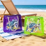 Personalised Floral Sea Turtle Clear Holographic Tote Bag with Name Travel Accessory Birthday Gift for Women