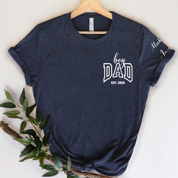 Gepersonaliseerd 1-6 Namen 100% Katoen Zacht T-shirt met Titel en Datum Vaderdag Cadeau voor Papa Opa