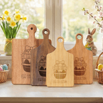 Personalized Rabbit Easter Egg Wooden Reversible Charcuterie Cutting Board with Engraved Text Housewarming Easter Gift for Family Friends