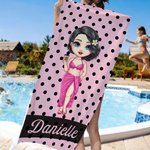 Henkilökohtainen sarjakuvahahmo Dot Quick Dry ylisuuri rantapyyhe nimellä Travel Essentials Beach Party syntymäpäivälahja perheelle naisille
