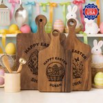 Personalized Happy Easter Cute Bunny Wooden Reversible Charcuterie Cutting Board with Engraved Name Made in USA Easter Gift for Family Friends