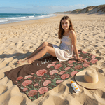 Personalised Birth Flower Quick Dry Oversized Microfiber Beach Towel with Name Travel Essentials Beach Party Birthday Gift for Family Woman