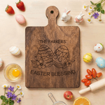 Personalized Rabbit Easter Egg Wooden Reversible Charcuterie Cutting Board with Engraved Text Housewarming Easter Gift for Family Friends