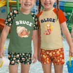 Gepersonaliseerd Schattig Zeemeermin Zeedier Anti-UV Kinderbadpak met Naam Zwembad Zomer Cadeau voor Jongens Meisjes