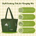 Personalized Birth Flower Large Capacity Corduroy Tote Bag with Name Daily Use Commuting Travel Birthday Gift for Women Office Workers