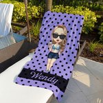Henkilökohtainen sarjakuvahahmo Dot Quick Dry ylisuuri rantapyyhe nimellä Travel Essentials Beach Party syntymäpäivälahja perheelle naisille