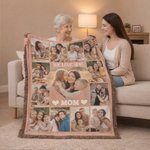 Personalized 13 Photos Collage Heart Soft Tassel Blanket with Name and Title Home Decor Mother's Day Gift for Mom Grandma