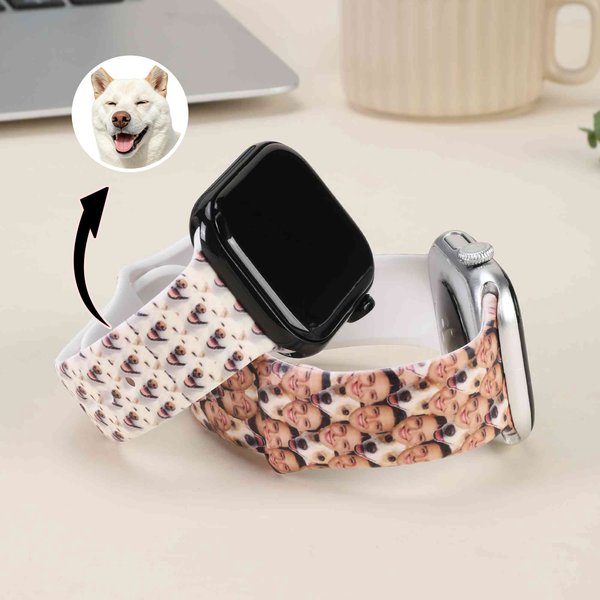 Personalised Funny Pet Family Photo Silicone Watch Band Compatible with Apple Watch Anniversary Birthday Gift for Pet Lover Family