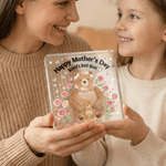 Personalisierte Aquarell Eltern Kind Bär Floral Quadrat Acryl Plaque mit 1-5 Namen Muttertag Geschenk für Mama Oma