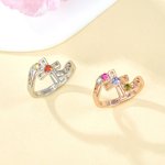 Anillo Personalizado Cruz Piedra de Nacimiento con Texto Joyería Delicada Día de la Madre Aniversario Cumpleaños Regalo para Mujeres Cristianas