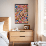 Personalised Oil Painting Style Flower Holding Hands Poster Painting Framed Painting with Name Home Decor Mother's Day Birthday Gift for Mom Grandma