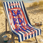 Personalised Flounder Sardine Stripe Design Oversized Quick-Dry Beach Towel with Name and Drawing Backpack Beach Party Birthday Gift for Fishing Lover