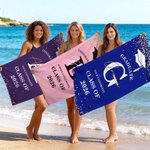 Personalised Congratulations Grad Cap Oversized Quick Dry Beach Towel with Name and School Name Beach Party Graduation Gift for Graduates