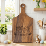 Personalized Rabbit Easter Egg Wooden Reversible Charcuterie Cutting Board with Engraved Text Housewarming Easter Gift for Family Friends