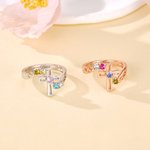 Anillo Personalizado Cruz Piedra de Nacimiento con Texto Joyería Delicada Día de la Madre Aniversario Cumpleaños Regalo para Mujeres Cristianas