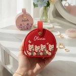 Personalised Multicolour Birth Flower Butterfly PU Leather Handheld Jewellery Box with Name Mother's Day Birthday Gift for Women