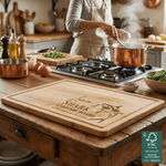 Personalised Funny Shark FSC Charcuterie Bamboo Chopping Board with Name Housewarming Anniversary Gift for Family Friends