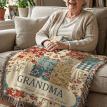 Henkilökohtainen Vintage Flower Checkered Patchwork Tupsu pehmeä heittää peitto nimet ja otsikko äitienpäivä syntymäpäivälahja isoäiti äitiä varten