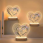 Personalised Flower Butterfly Heart-Shaped Acrylic LED Night Light with Names and Wooden Base Home Decor Mother's Day Gift for Mom Grandma