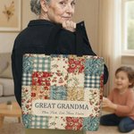 Personalized Vintage Ditsy Floral Patchwork Style Large Tote Bag with Names Daily Use Mother's Day Birthday Gift for Women