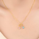 Personalized 1-4 Cat Dog Birthstones Necklace Dainty Jewelry Birthday Anniversary Gift for Women Pet Lovers
