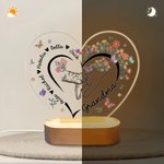 Personalised Flower Butterfly Heart-Shaped Acrylic LED Night Light with Names and Wooden Base Home Decor Mother's Day Gift for Mom Grandma