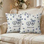 Personalised Imitation Embroidery Effect Love Heart Floral Soft Pillow Cover with Initials and Date Home Decor Wedding Engagement Gift for Newlyweds