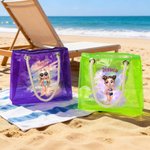 Personalised Cartoon Summer Shiny Trendy Girl Waterproof Clear Tote Bag with Name Pool Beach Party Birthday Gift for Her
