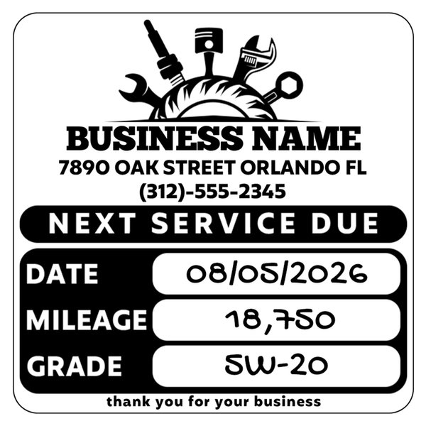 Personalised Multicolour Oil Change Windshield Stickers with Car Business Name  Clear Next Service Due Labels Daily Gift for Car Business Customer