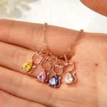 Personalized 1-4 Cat Dog Birthstones Necklace Dainty Jewelry Birthday Anniversary Gift for Women Pet Lovers