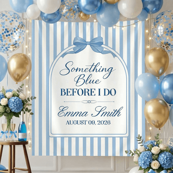 Personalized Something Blue Before I Do Stripes Backdrop with Name and Date Meaningful Singles Party Gift for Bride Sister Girlfriend