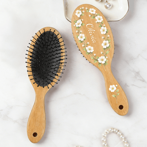 Brosse à cheveux fleur de naissance personnalisée avec nom Fête des mères Enterrement de vie de jeune fille Cadeau d'anniversaire pour femme
