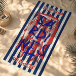 Personalised Flounder Sardine Stripe Design Oversized Quick-Dry Beach Towel with Name and Drawing Backpack Beach Party Birthday Gift for Fishing Lover