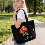 Personalisierter Cord Shopper mit Geburtsblumen und Namen | Große Kapazität | Stylische Tote Bag | Alltag Muttertag Geburtstag Geschenk für Damen