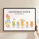 Personalized Cute Duck Family Canvas Decorative Painting with Name Home Decor Mother's Day Birthday Gift for Mom Grandma Grandparent