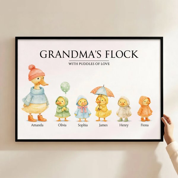 Personalized Cute Duck Family Canvas Decorative Painting with Name Home Decor Mother's Day Birthday Gift for Mom Grandma Grandparent