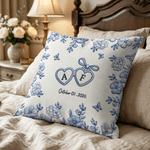 Personalised Imitation Embroidery Effect Love Heart Floral Soft Pillow Cover with Initials and Date Home Decor Wedding Engagement Gift for Newlyweds