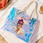 Personalised Cartoon Summer Shiny Trendy Girl Waterproof Clear Tote Bag with Name Pool Beach Party Birthday Gift for Her