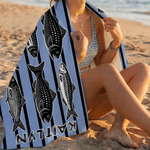 Personalised Flounder Sardine Stripe Design Oversized Quick-Dry Beach Towel with Name and Drawing Backpack Beach Party Birthday Gift for Fishing Lover