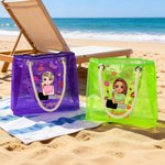 Personalised Cartoon Fashion Lipstick Girl Large Holographic Clear Tote Bag with Name Beach Travel Party Bridal Shower Birthday Gift for Women Girls
