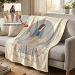 Foto Personalizada Ilustración Plana Retrato Manta Suave con Texto Decoración del Hogar Cumpleaños Día de la Madre Regalo para Amigos Familia