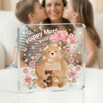 Personalisierte Aquarell Eltern Kind Bär Floral Quadrat Acryl Plaque mit 1-5 Namen Muttertag Geschenk für Mama Oma