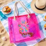 Personalisierte Aquarell Ozean Elemente wasserdicht holographische klar Tote Tasche mit Namen Strand Zubehör Geburtstag Jahrestag Geschenk für Frauen