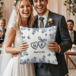 Personalised Imitation Embroidery Effect Love Heart Floral Soft Pillow Cover with Initials and Date Home Decor Wedding Engagement Gift for Newlyweds