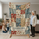Henkilökohtainen Vintage Flower Checkered Patchwork Tupsu pehmeä heittää peitto nimet ja otsikko äitienpäivä syntymäpäivälahja isoäiti äitiä varten